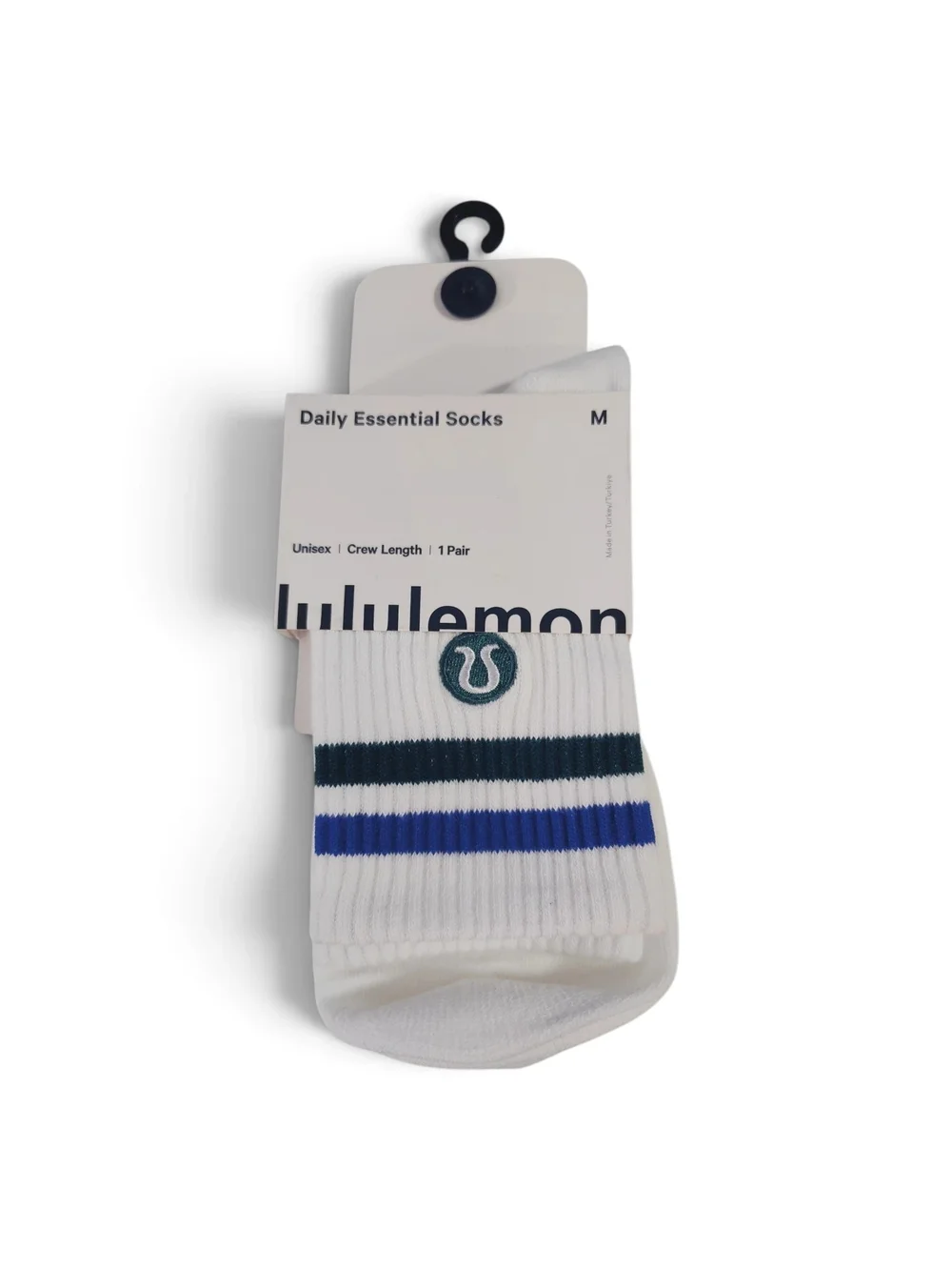 🆕️ Unisex Daily Essential Crew Socks Stripe White-Green-Blue Size Medium